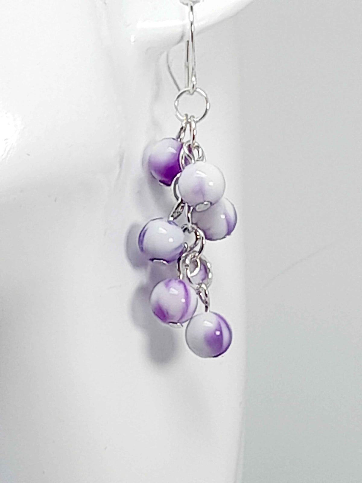 Handmade Bright Purple Glass Bead Cluster Earrings
