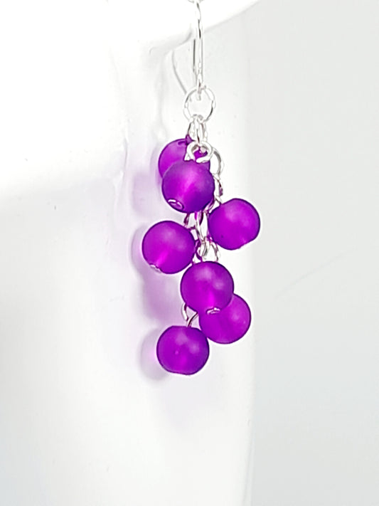 Handmade Bright Purple Glass Bead Cluster Earrings