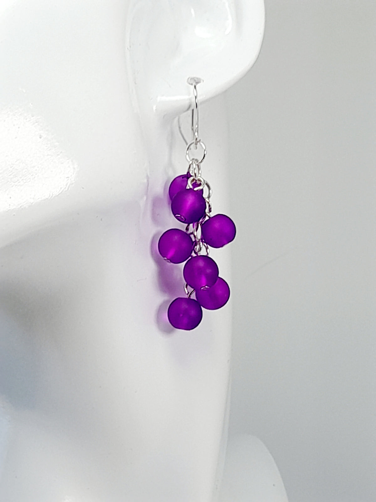 Handmade Bright Purple Glass Bead Cluster Earrings
