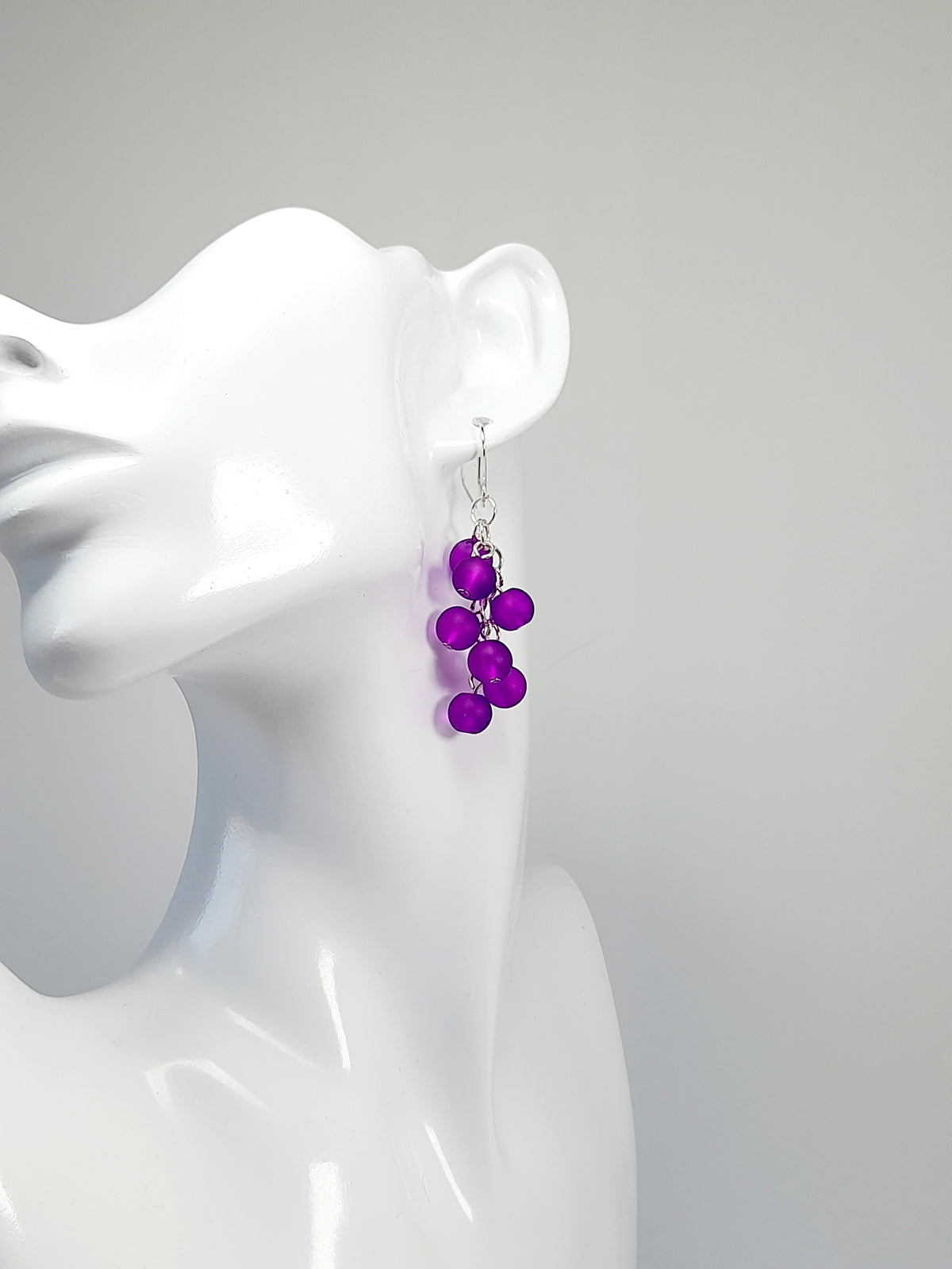 Handmade Bright Purple Glass Bead Cluster Earrings