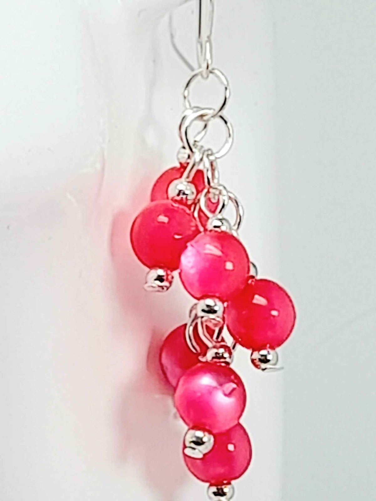 Handmade Hot Pink Acrylic Cluster Earrings, Lightweight Statement Dangles