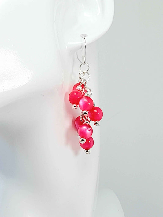 Handmade Hot Pink Acrylic Cluster Earrings, Lightweight Statement Dangles