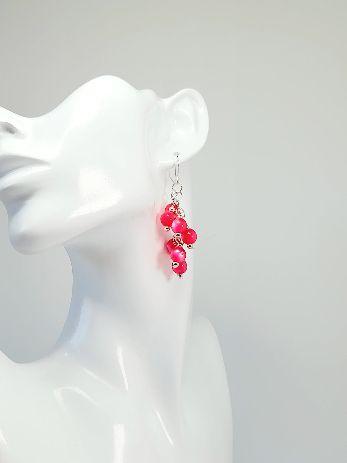 Handmade Hot Pink Acrylic Cluster Earrings, Lightweight Statement Dangles