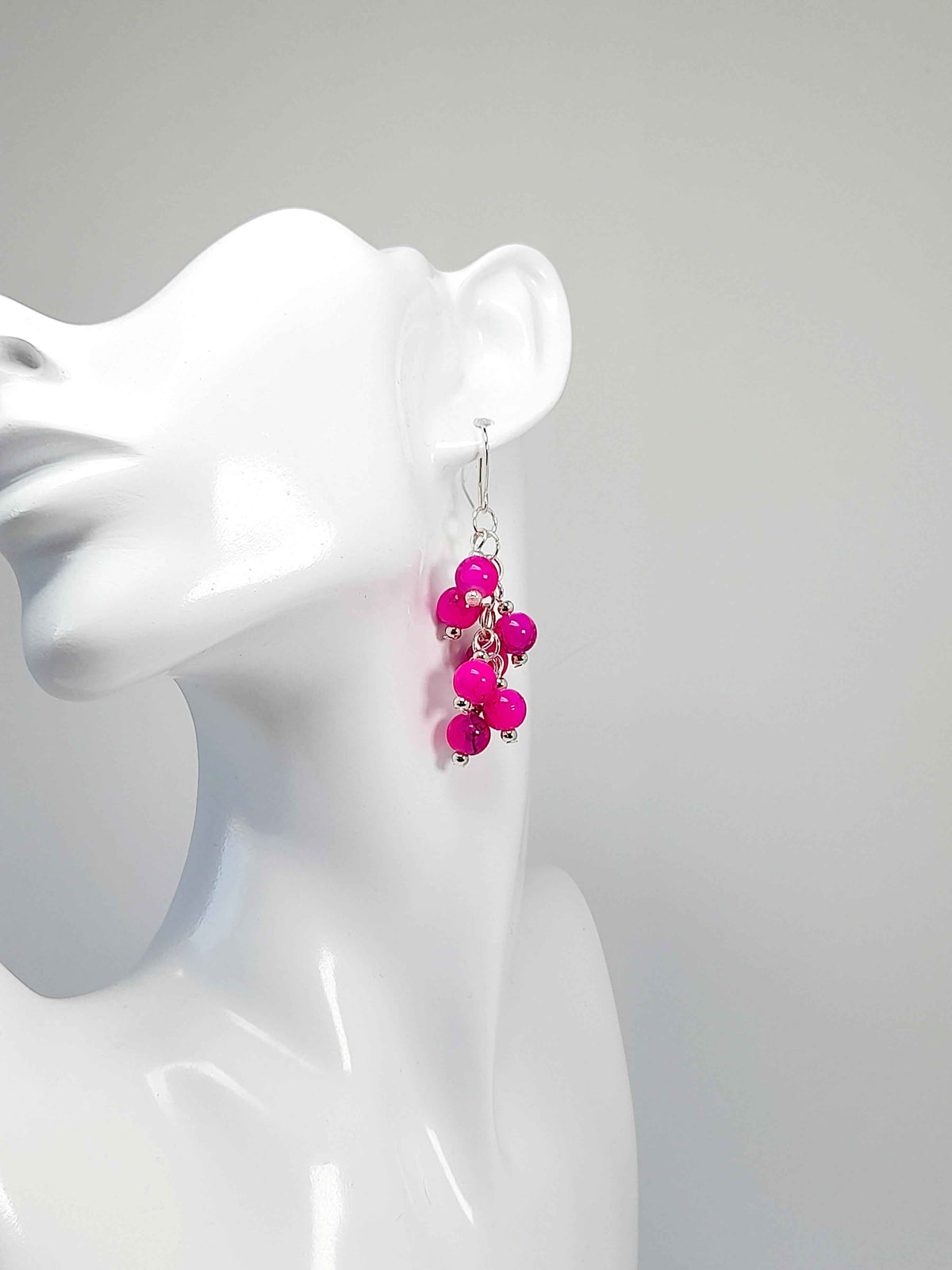 Hot Pink & Purple Marbled Glass Cluster Earrings – Statement Drop Earrings