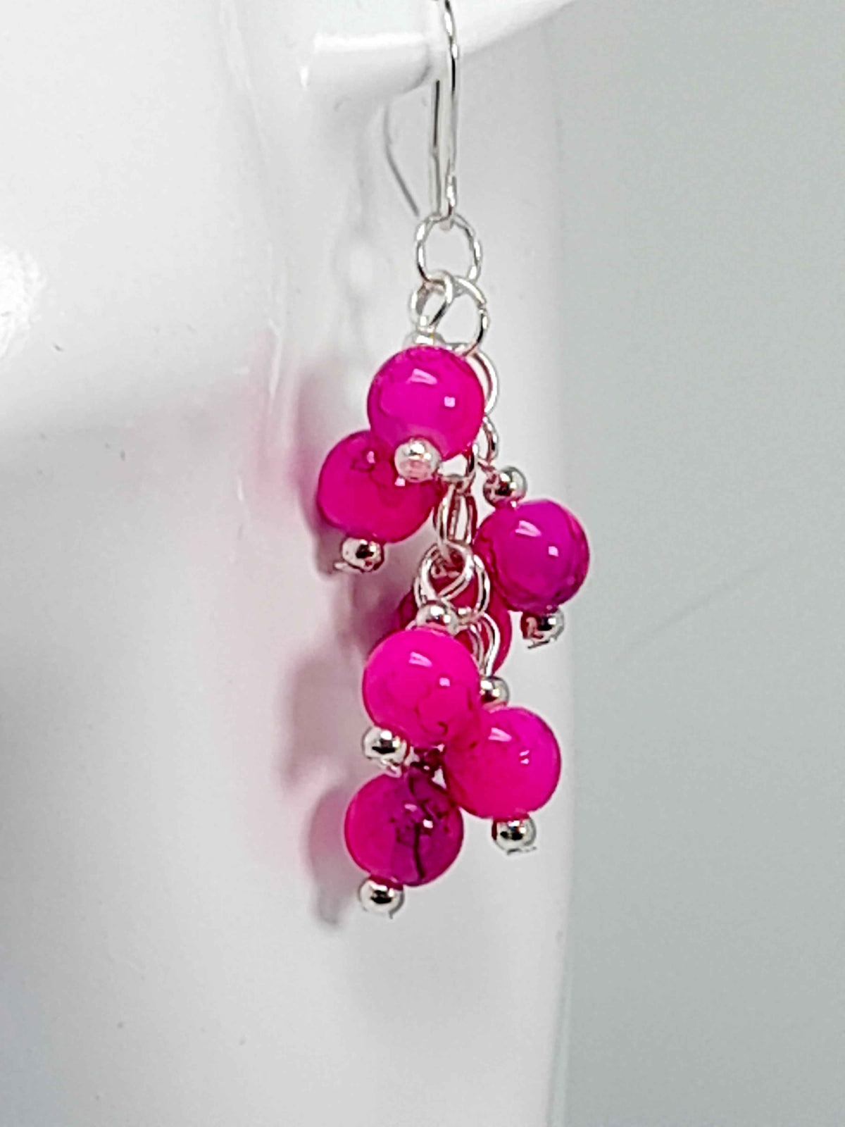 Hot Pink & Purple Marbled Glass Cluster Earrings – Statement Drop Earrings