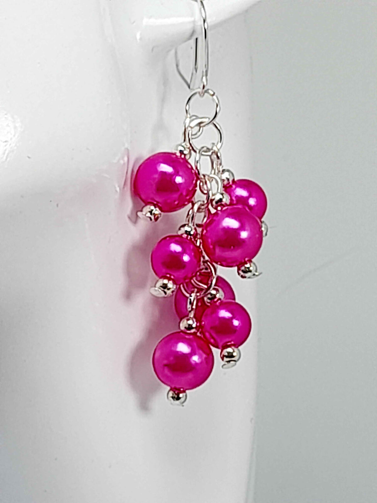 Hot Pink Faux Pearl Cluster Earrings | Bold Statement Drops