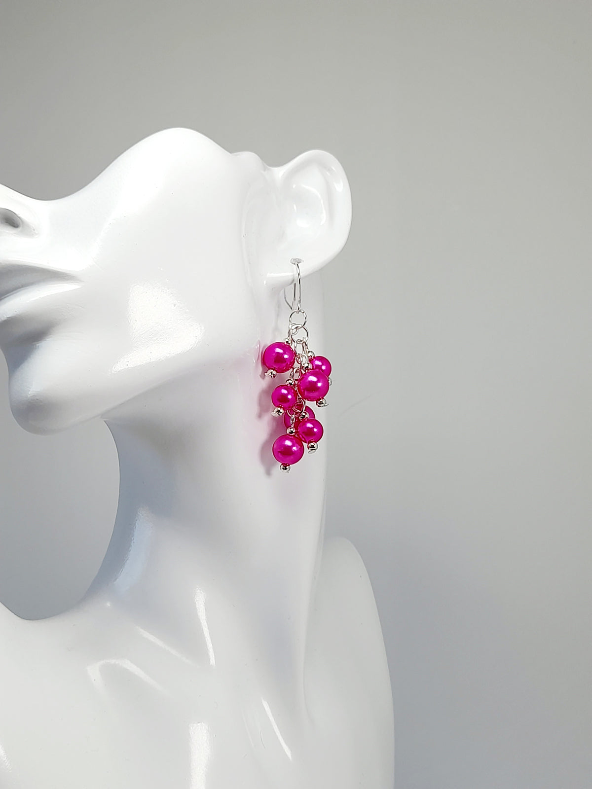 Hot Pink Faux Pearl Cluster Earrings | Bold Statement Drops
