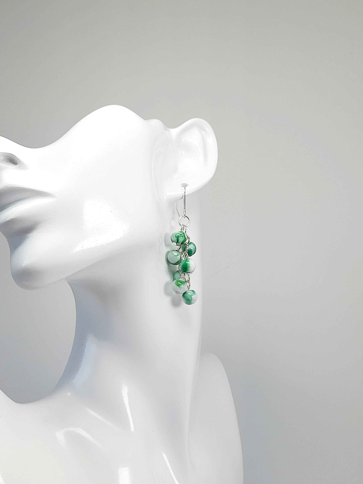 Handmade Dark Green Bead Cluster Earrings