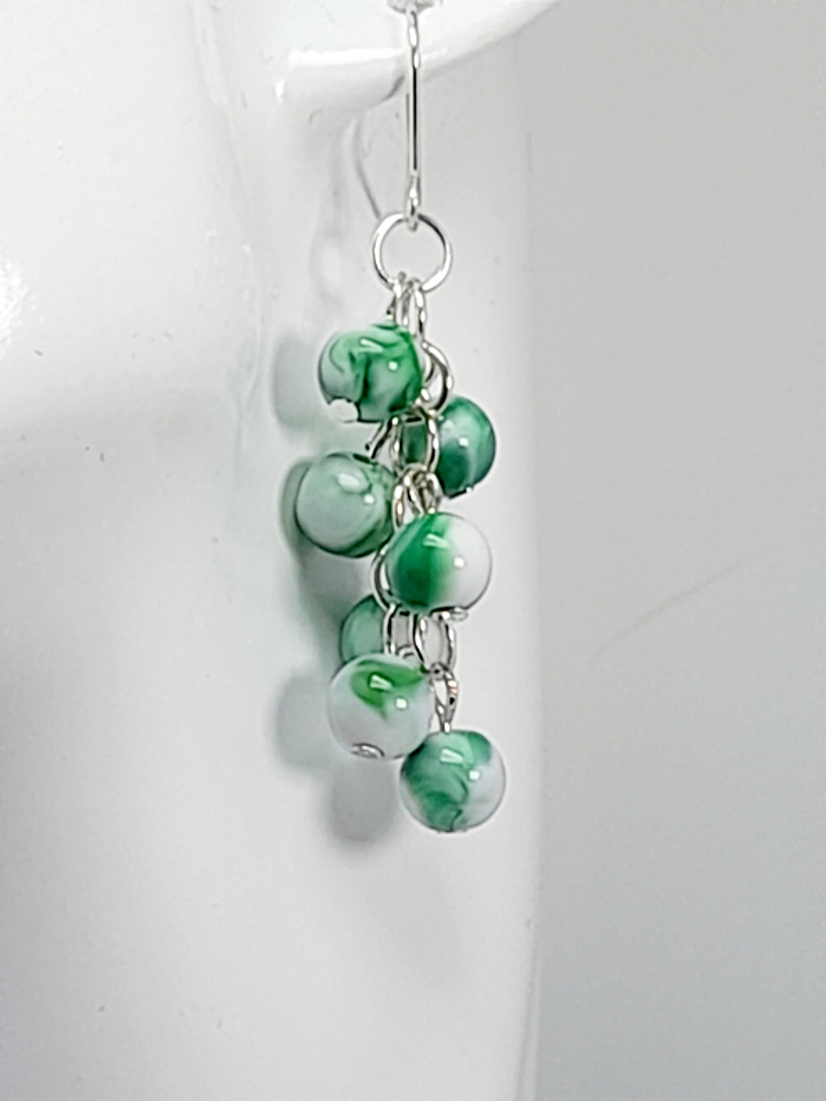Handmade Green and White Marbled Bead Cluster Earrings