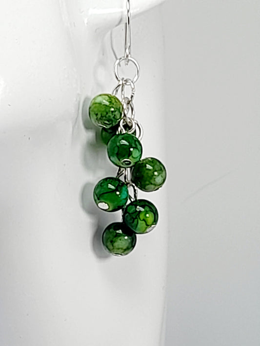 Handmade Dark Green Bead Cluster Earrings