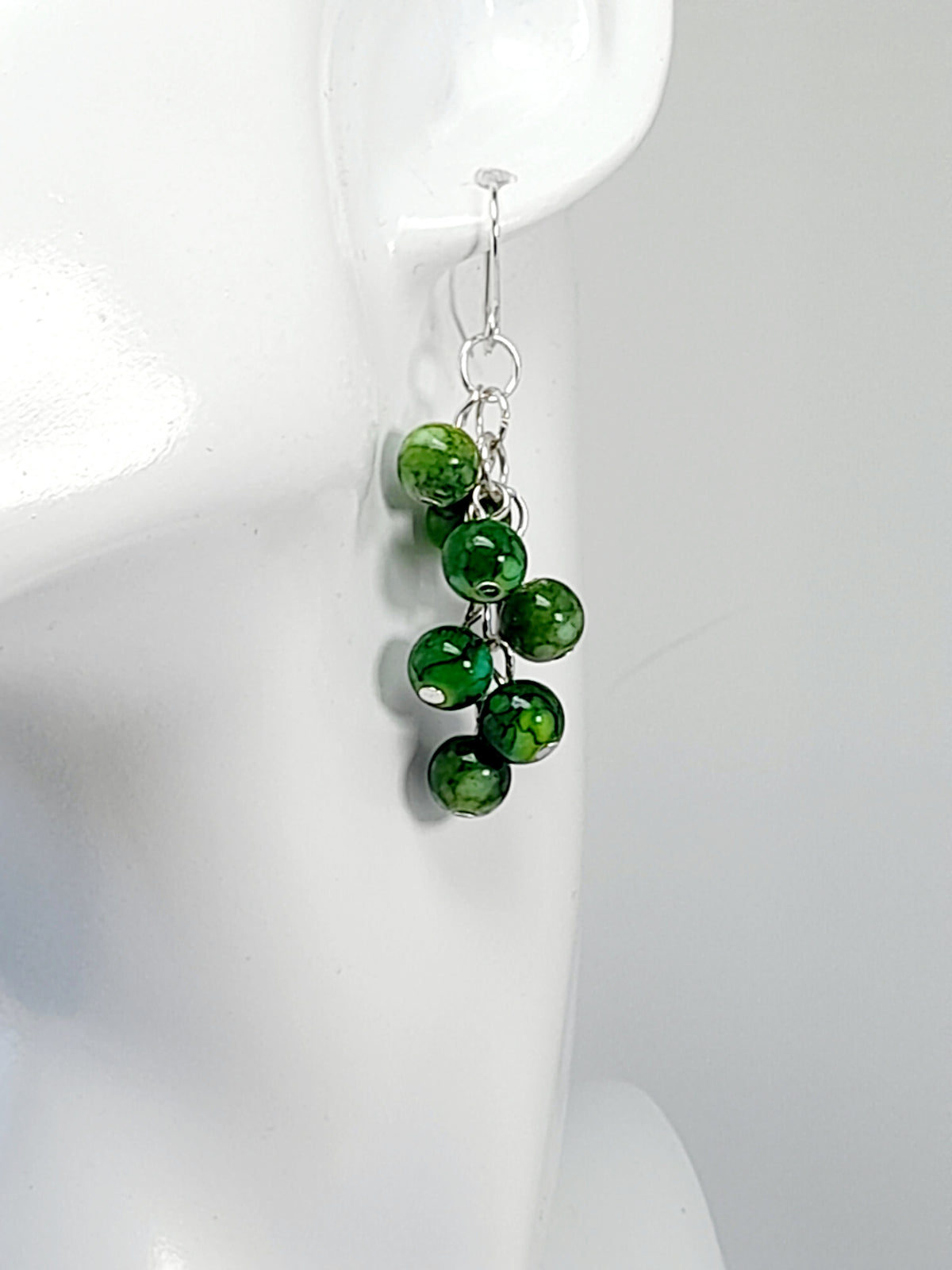 Handmade Dark Green Bead Cluster Earrings