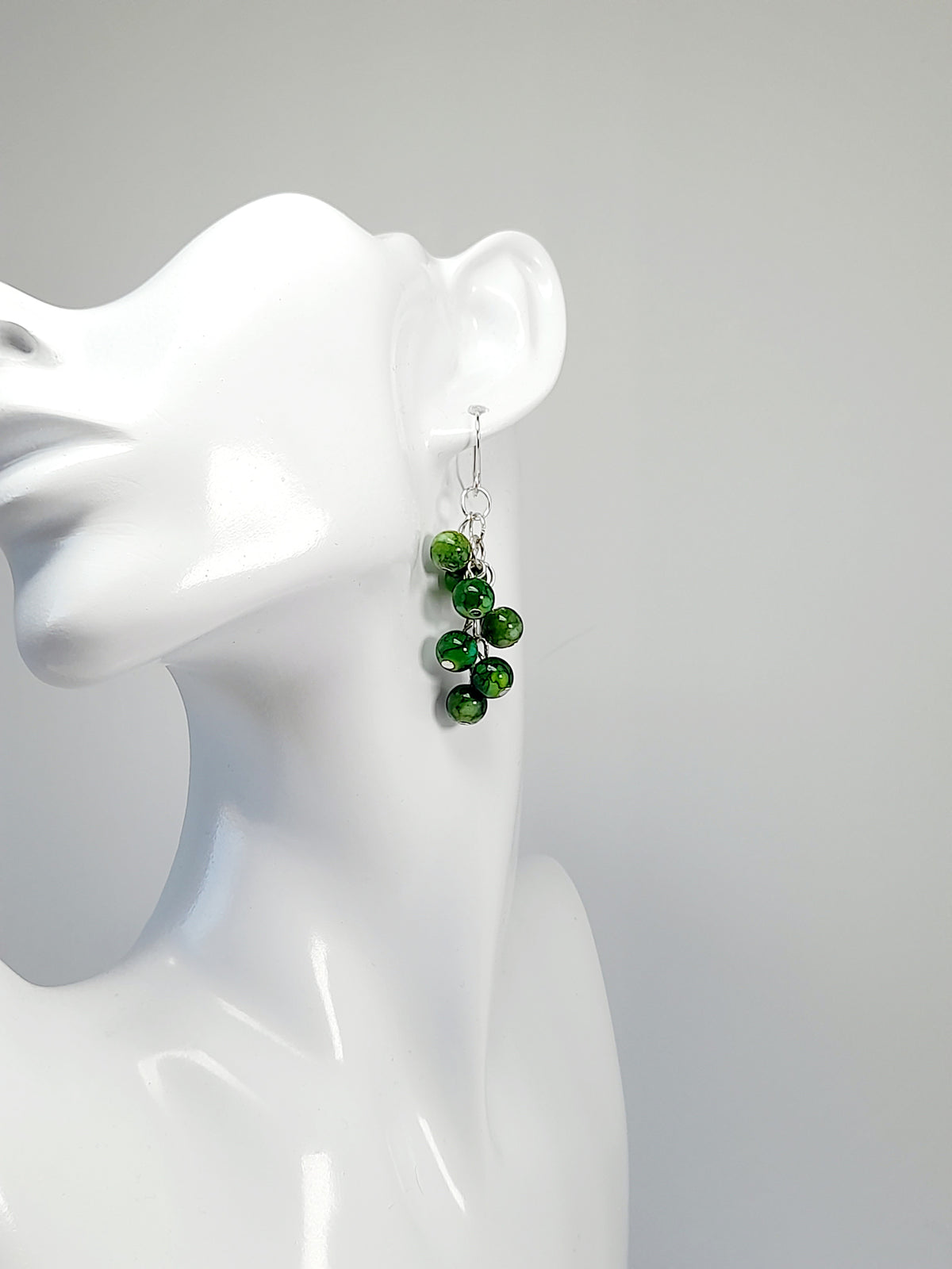 Handmade Dark Green Bead Cluster Earrings