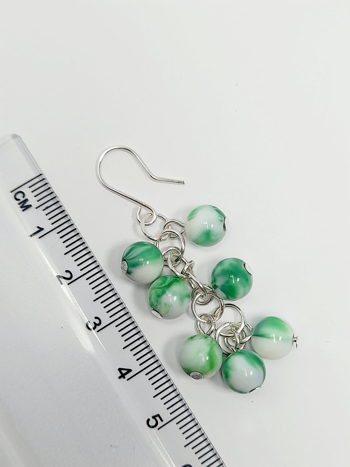 Handmade Green and White Marbled Bead Cluster Earrings