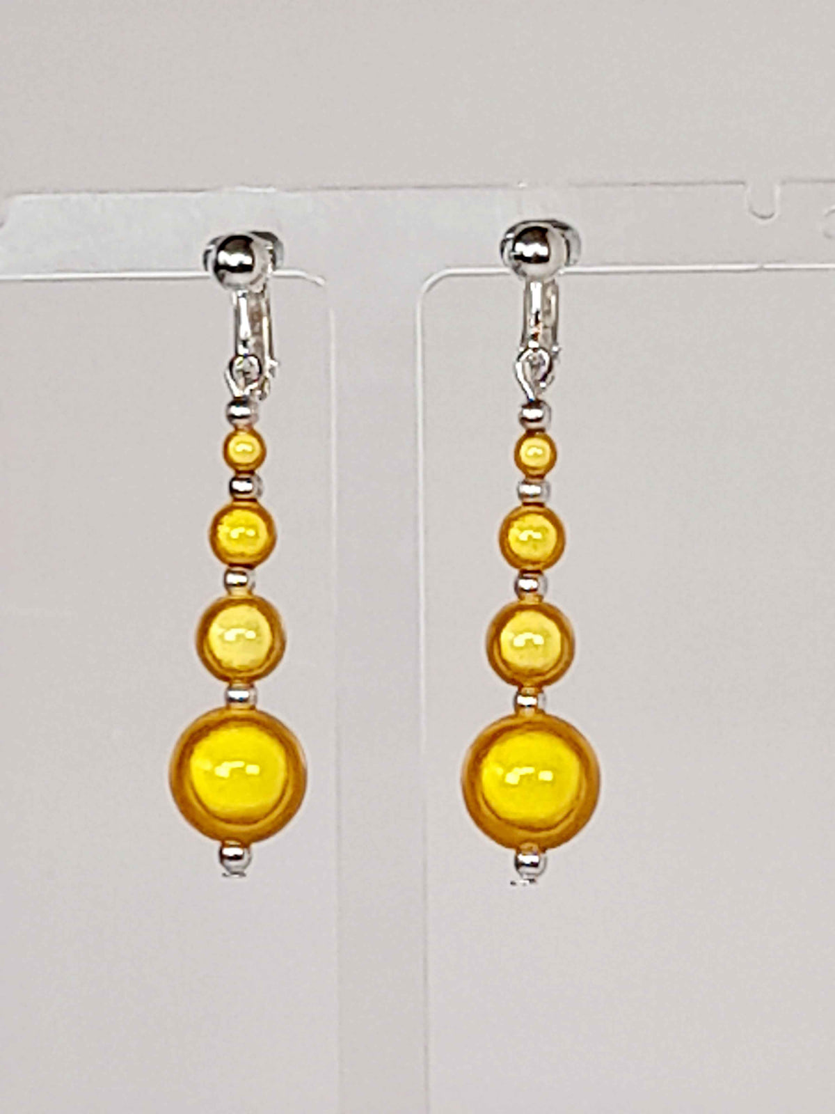 Yellow Miracle Bead Clip-On Drop Earrings