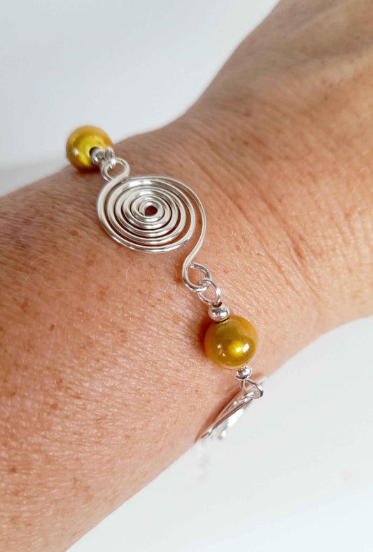 Handcrafted Yellow Miracle Bead & Spiral Bracelet