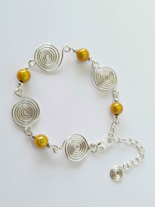 Handcrafted Yellow Miracle Bead & Spiral Bracelet