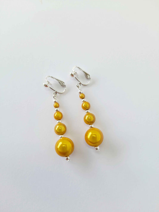 Yellow Miracle Bead Clip-On Drop Earrings
