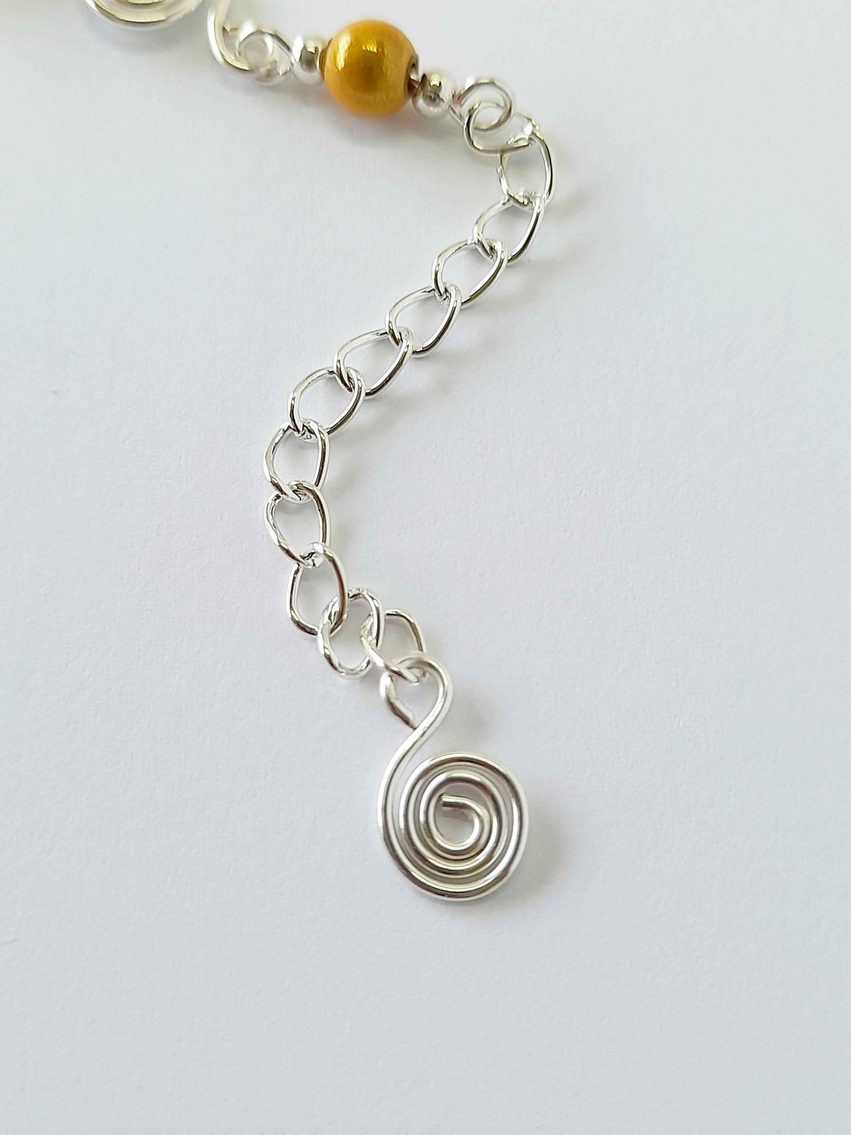 Dainty Silver Spiral & Yellow Bead Bracelet – Handmade Adjustable Design