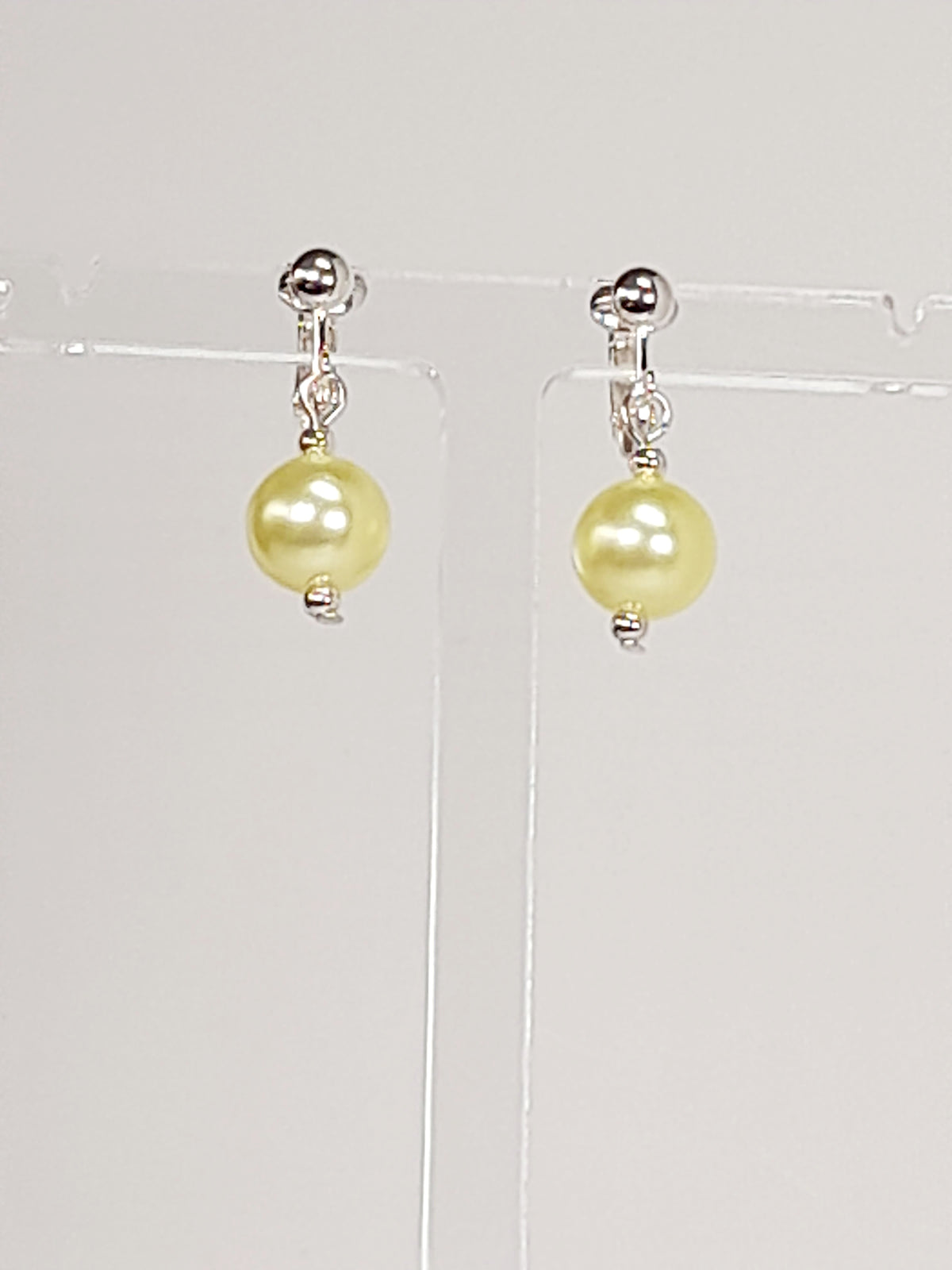 Handmade Pale Yellow Faux Pearl Clip-On Drop Earrings