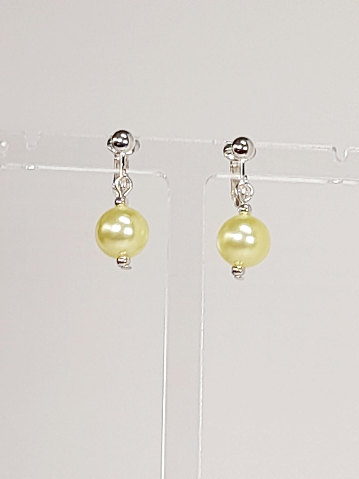 Handmade Pale Yellow Faux Pearl Clip-On Drop Earrings