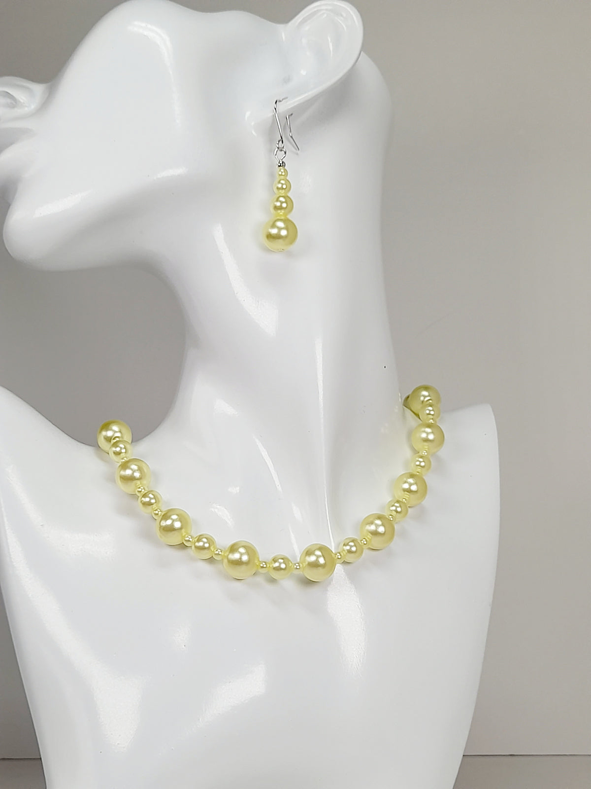 Handmade Pale Yellow Faux Pearl Graduated Drop Earrings