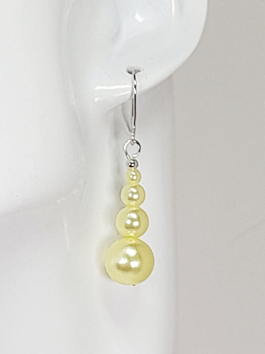 Handmade Pale Yellow Faux Pearl Graduated Drop Earrings