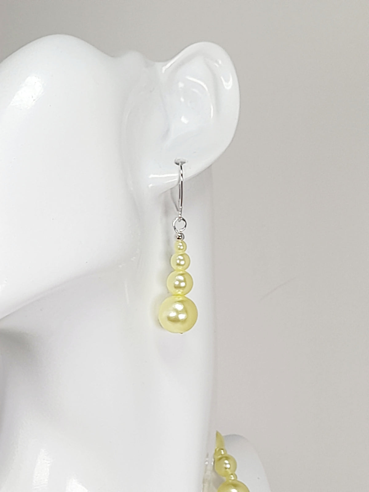 Handmade Pale Yellow Faux Pearl Graduated Drop Earrings