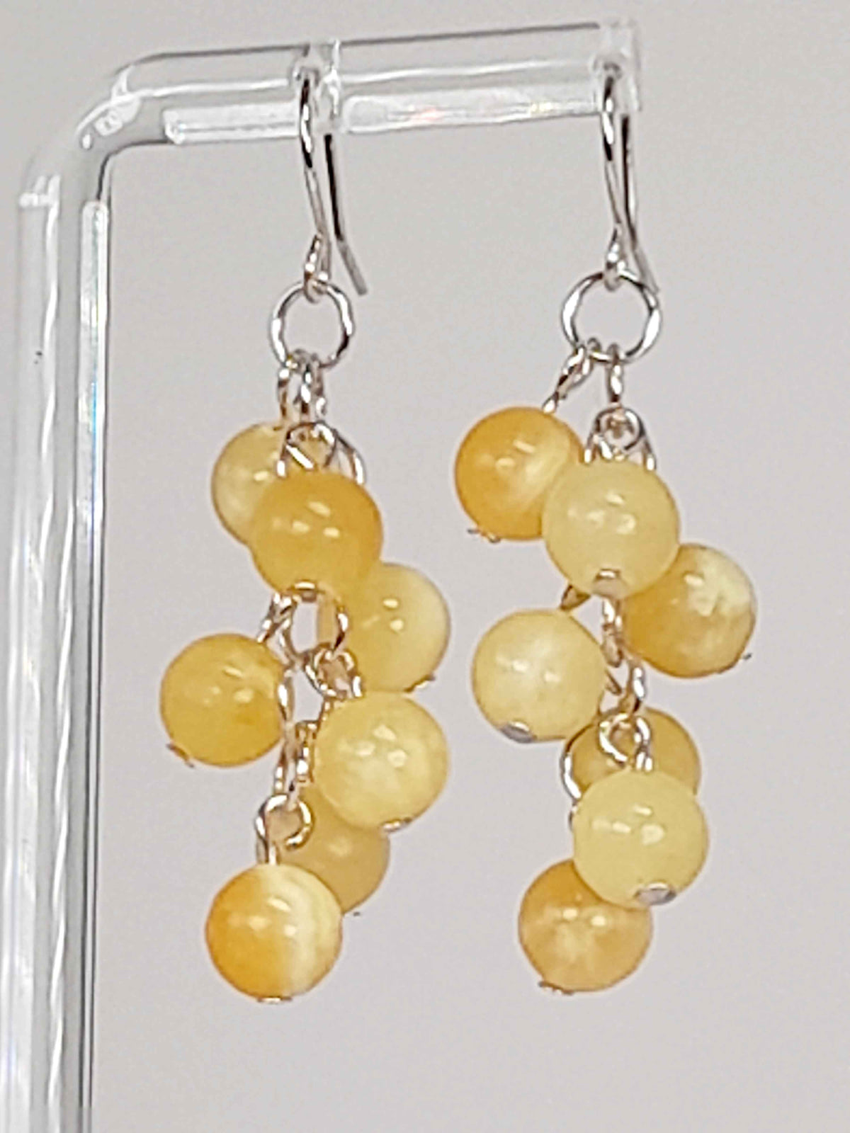 Handmade Yellow Marbled Glass Bead Cluster Drop Earrings