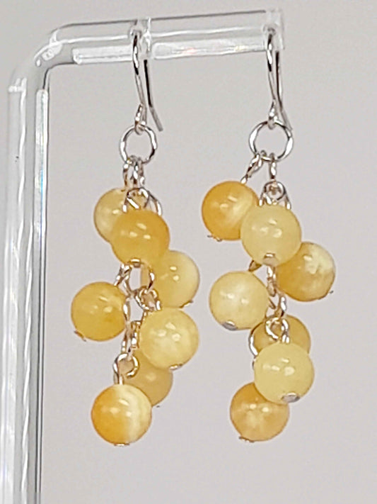 Handmade Yellow Marbled Glass Bead Cluster Drop Earrings