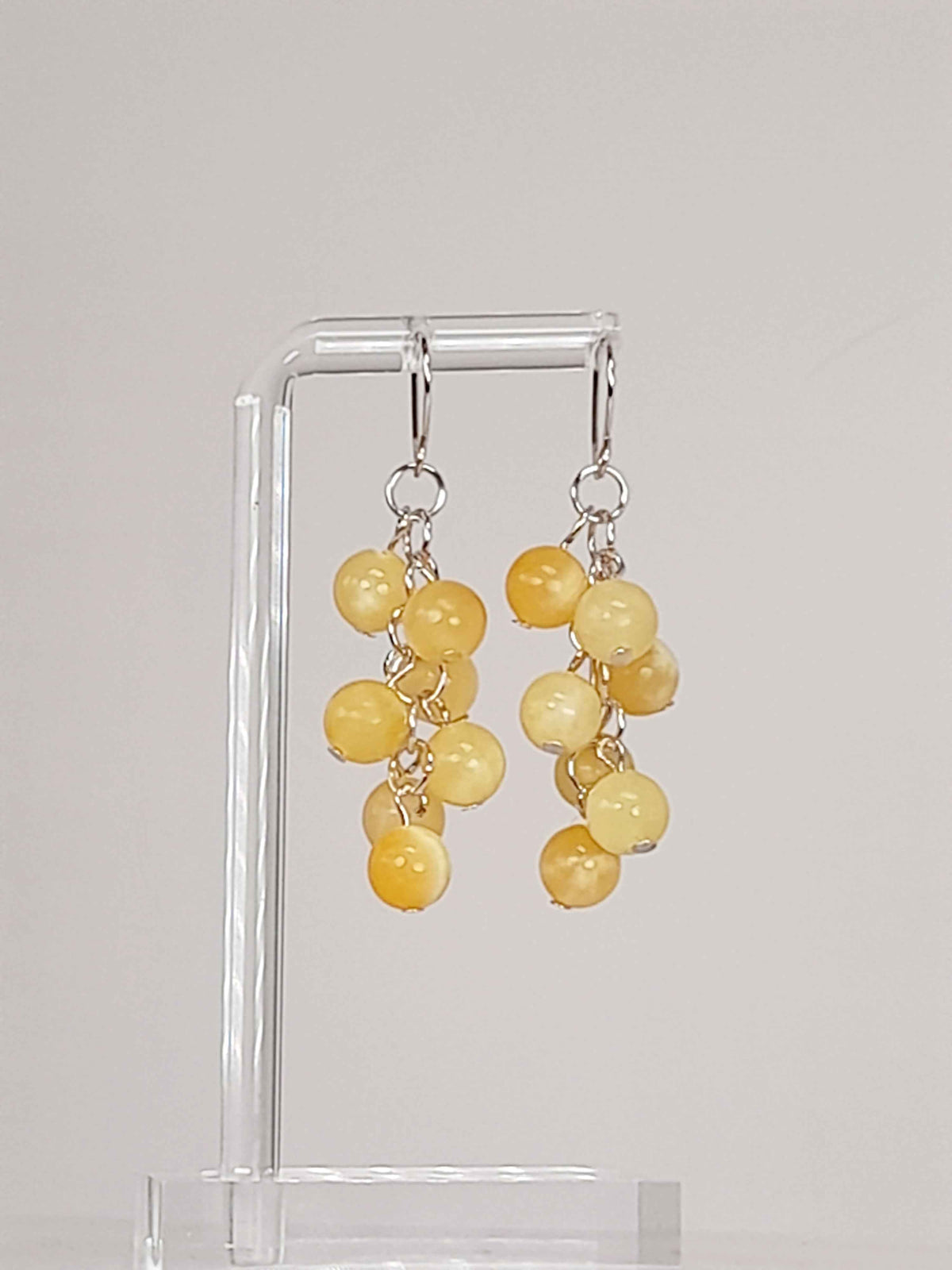 Handmade Yellow Marbled Glass Bead Cluster Drop Earrings