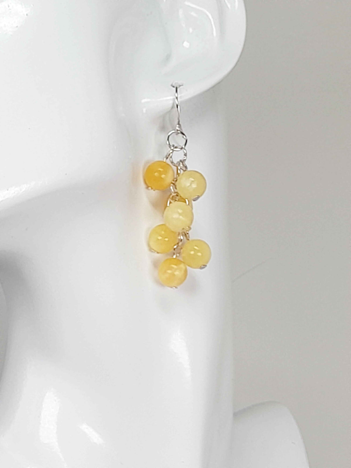 Handmade Yellow Marbled Glass Bead Cluster Drop Earrings