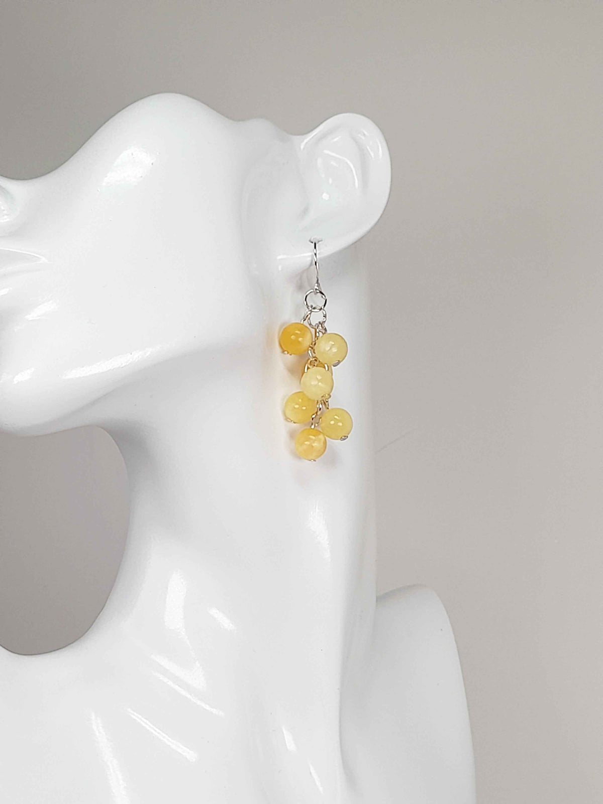 Handmade Yellow Marbled Glass Bead Cluster Drop Earrings