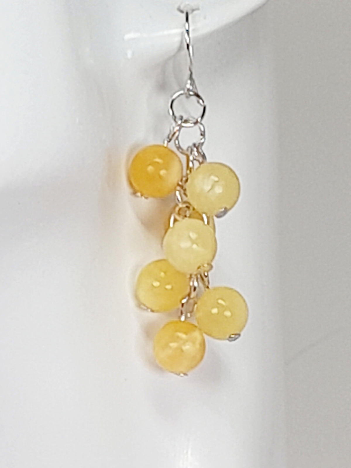 Handmade Yellow Marbled Glass Bead Cluster Drop Earrings