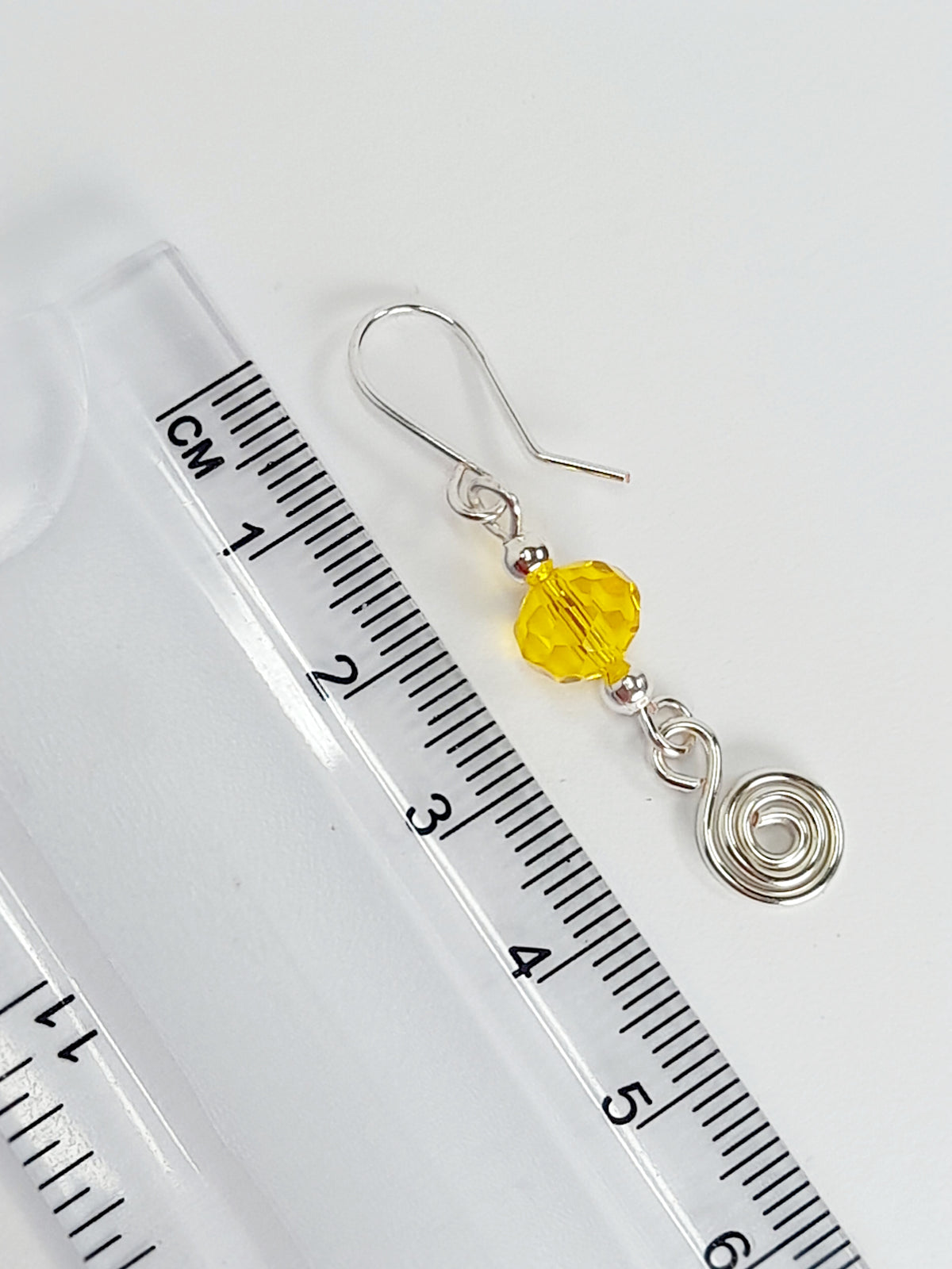 Handmade Yellow Faceted Bead & Silver Spiral Drop Earrings