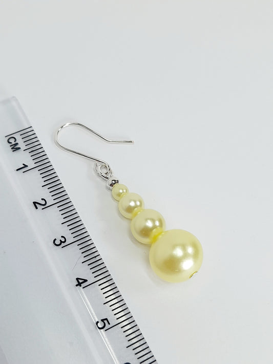 Handmade Pale Yellow Faux Pearl Graduated Drop Earrings