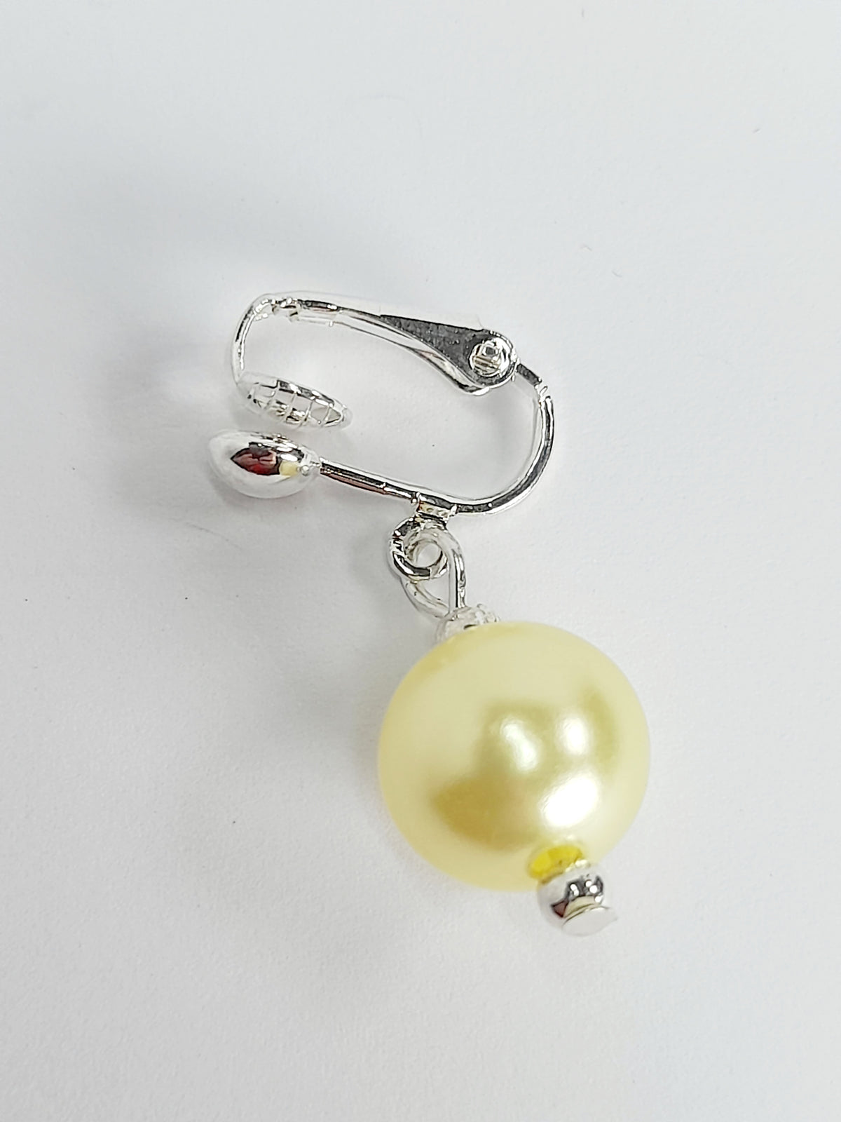Handmade Pale Yellow Faux Pearl Clip-On Drop Earrings