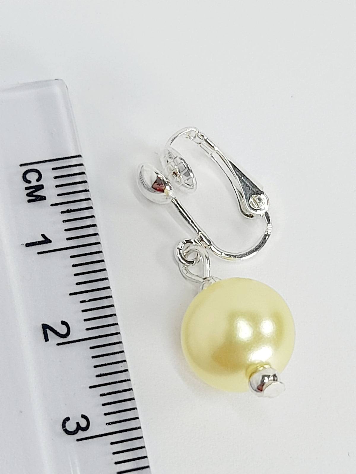 Handmade Pale Yellow Faux Pearl Clip-On Drop Earrings