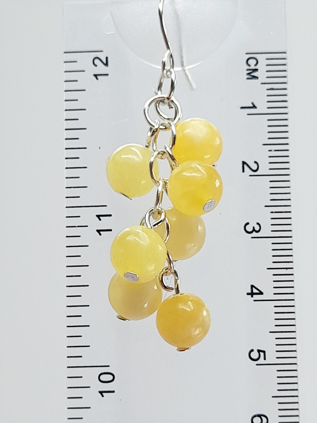 Handmade Yellow Marbled Glass Bead Cluster Drop Earrings