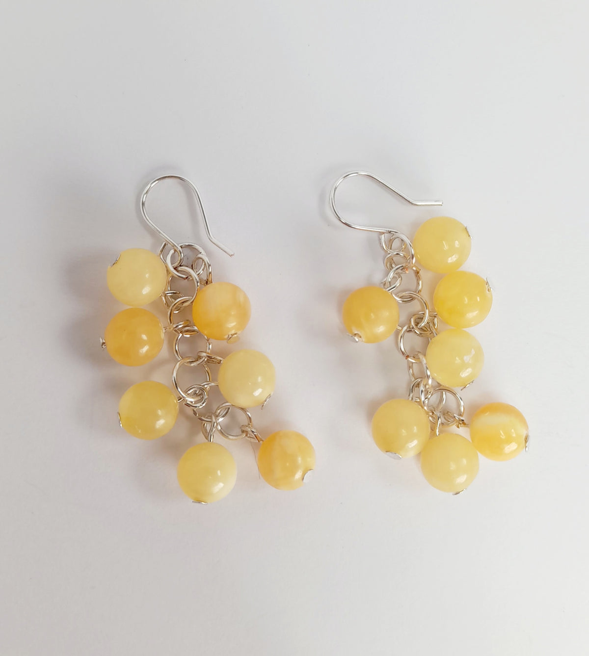 Handmade Yellow Marbled Glass Bead Cluster Drop Earrings