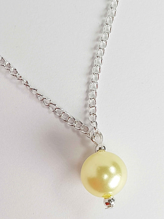 Handmade Pale Yellow Faux Pearl Pendant Necklace
