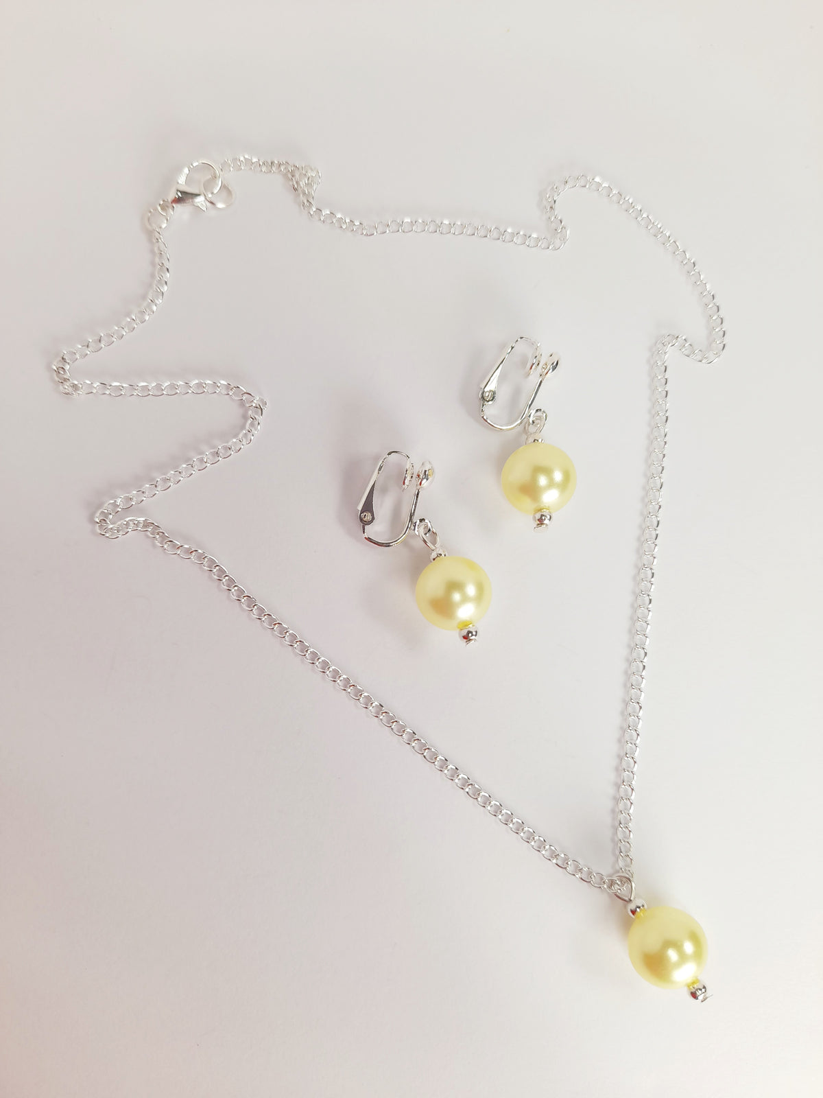 Handmade Pale Yellow Faux Pearl Clip-On Drop Earrings