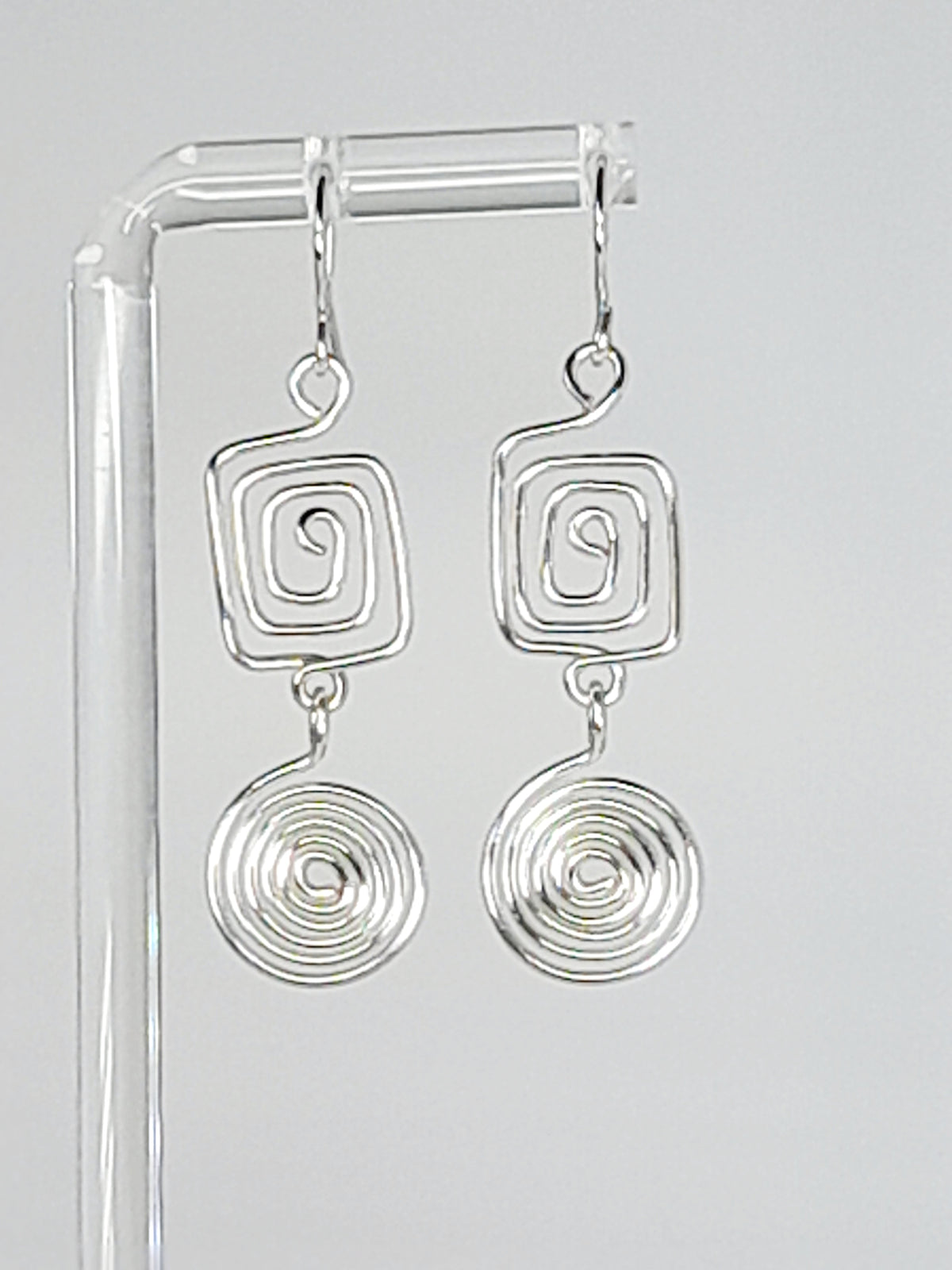 Silver Geometric Double Spiral Drop Earrings