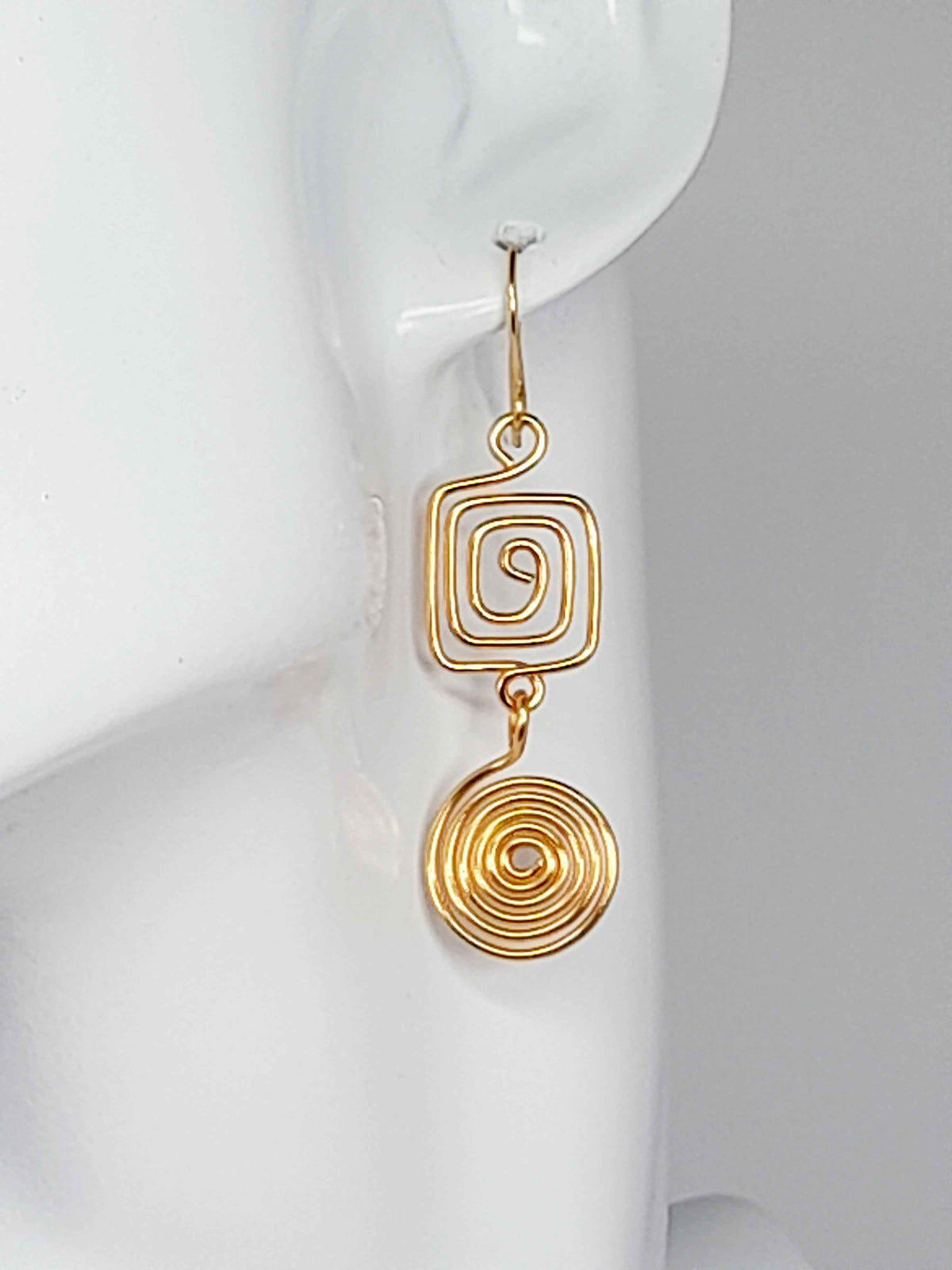 Gold Geometric Double Spiral Drop Earrings