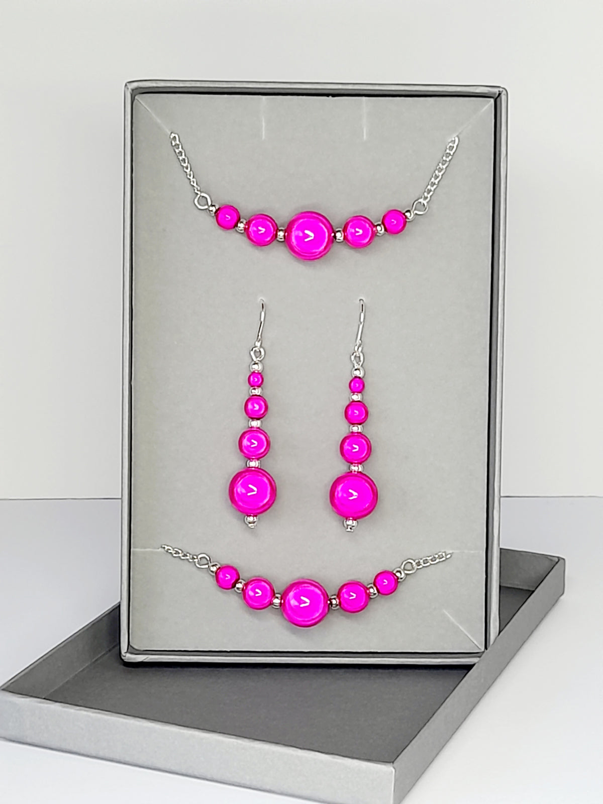 Hot Pink Jewellery Set – Handmade Miracle Bead Necklace, Bracelet & Earrings Set | Gift Boxed | Free UK Delivery