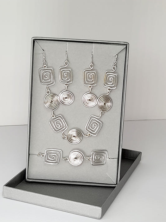 Handcrafted 3-Piece Spiral Jewellery Set (Choice of 4 Wire Finishes)