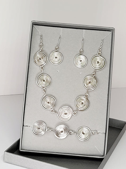 Handcrafted 3-Piece Spiral Jewellery Set (Choice of 4 Wire Finishes)