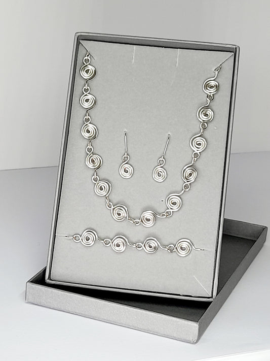 Complete 3-Piece Handcrafted Dainty Spiral Jewellery Set (Choice of  4 Wire Finishes)