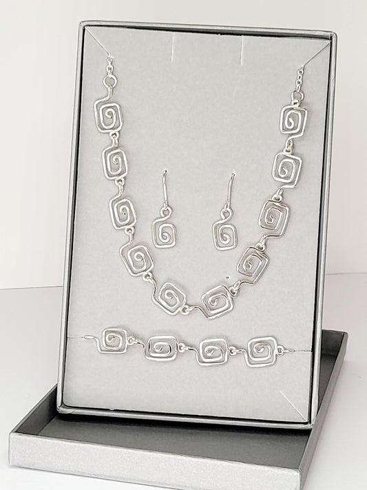 Complete 3-Piece Handcrafted Dainty Square Spiral Jewellery Set