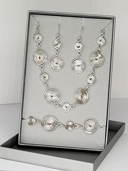 Complete 3-Piece Handcrafted Dual-Size Spiral Jewellery Set