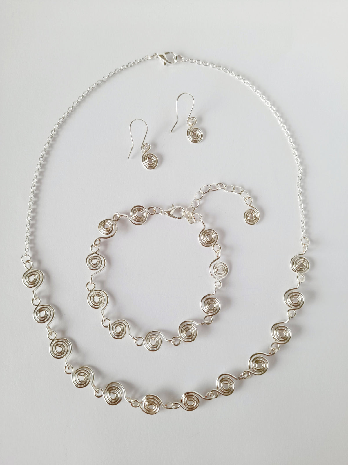 Complete 3-Piece Handcrafted Dainty Spiral Jewellery Set (Choice of  4 Wire Finishes)